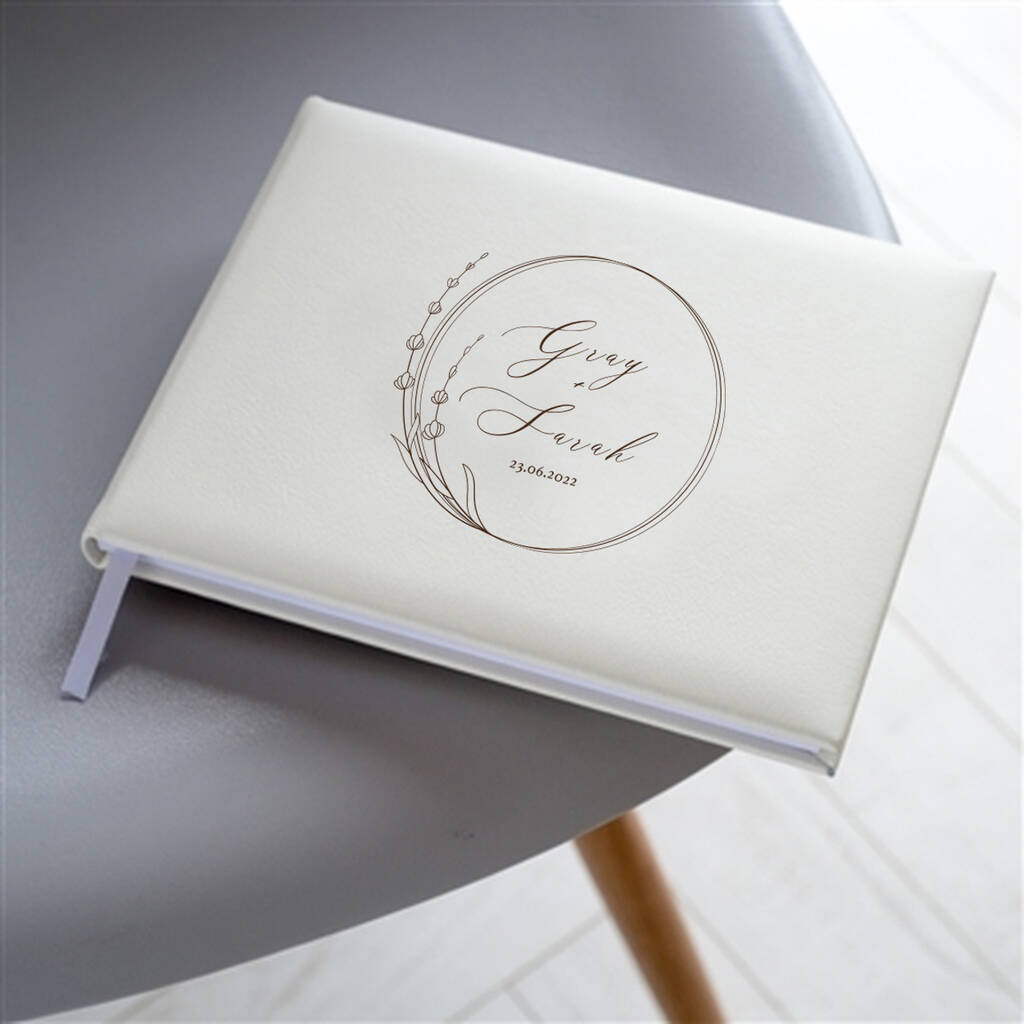 Circular Wreath Leather Guest Book, 1 of 7
