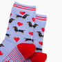 Sausage Dogs Heart Balloon Bamboo Socks In Blue, thumbnail 2 of 4