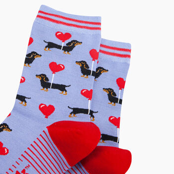 Sausage Dogs Heart Balloon Bamboo Socks In Blue, 2 of 4