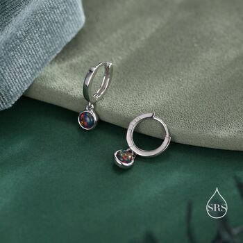 Sterling Silver Dangling Black Opal Hoop Earrings, 2 of 12