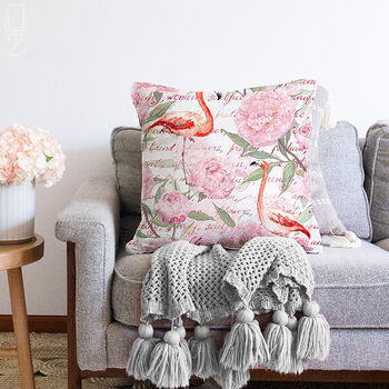 Pillow Cover With Red Flamingo And Pink Flowers, 2 of 4