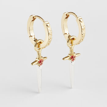 Gold Rose And Dagger Huggie Earrings, 5 of 9