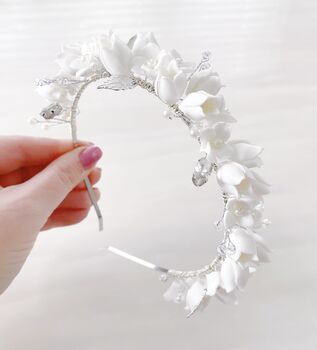 Porcelain Flower Bridal Headband, 3 of 6