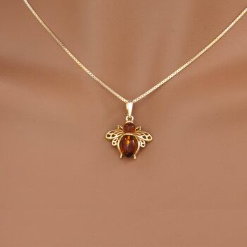 18ct Gold Plated Baltic Amber Bee Necklace, 3 of 10