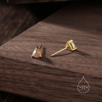Tiny Trillion Cut Triangle Aurora Cz Stud Earrings, 6 of 11