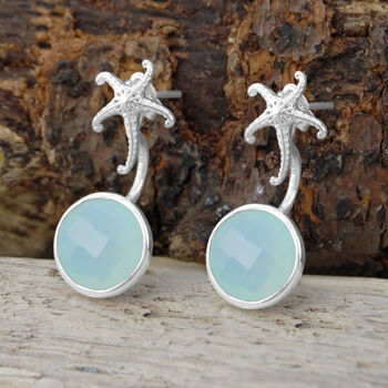 Aqua Chalcedony Sterling Silver Starfish Ear Jackets, 3 of 6