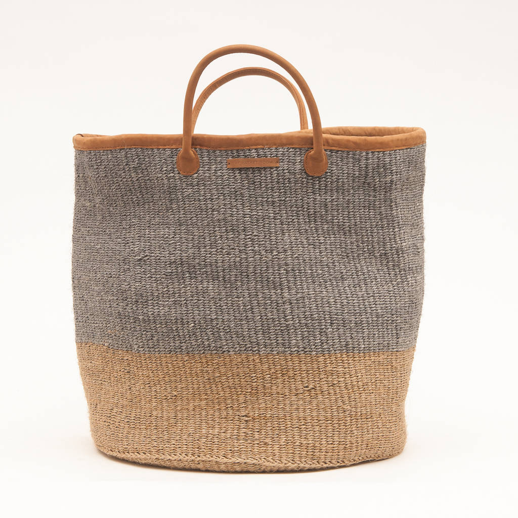 Grey And Natural Colour Block Woven Laundry Basket By The Basket Room ...