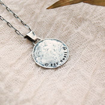 Men's Silver Organic Textured Personalised Disc Coin Pendant Necklace, 4 of 5