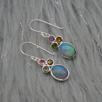 Fire Opal, Tourmaline Earrings: Silver, Dangle Drop, 3 of 6