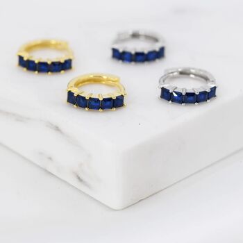 Minimalist Sapphire Blue Cz Huggie Hoop Earrings, 4 of 11