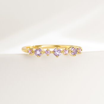Pink Sapphire And Amethyst Stackable Half Eternity Band In Sterling Silver And Gold, 3 of 12