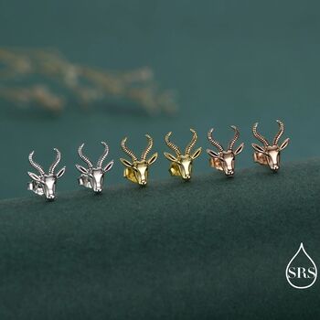 Sterling Silver Antelope / Deer Head Stud Earrings, 4 of 12