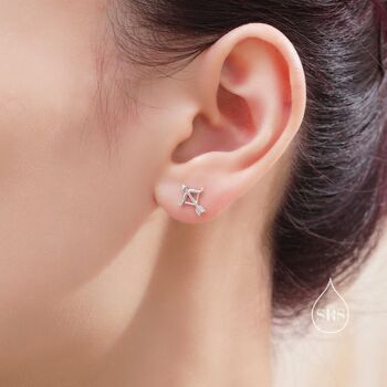 Mismatched Cz Bow And Arrow Stud Earrings In Sterling Silver, 2 of 10
