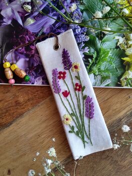 Lavender Hand Embroidered Linen Bookmark, 12 of 12
