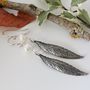 Sterling Silver Long Leaf And Pearl Boho Earrings, thumbnail 1 of 7