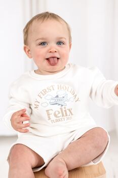 My First Holiday Personalised Embroidered Holiday Airport Sweatshirt Jumper, 3 of 8