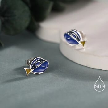 Sterling Silver Blue Tang Fish Stud Earring, 6 of 12