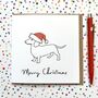 Personalised Festive Dachshund Santa Hat Christmas Card, thumbnail 1 of 2
