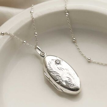 Sterling Silver Oval Locket Necklace, 2 of 8