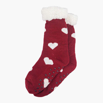 Women's Long Slipper Socks Grip Sole Hearts Red, 3 of 3