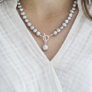 Silver Grey Baroque Pearl Necklace, 2 of 3