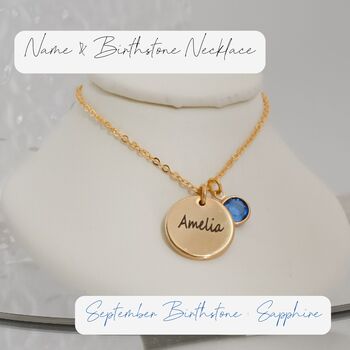 Gold Plated Engraved Name And Birthstone Necklace, 3 of 6