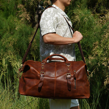 Genuine Leather Holdall In Russet Brown, 11 of 12