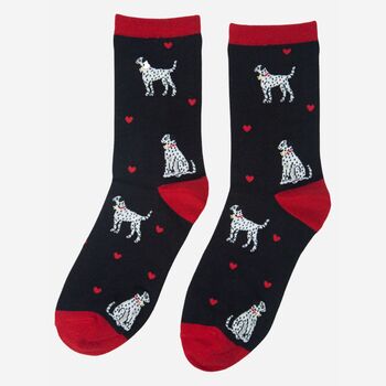 Women's Bamboo Socks Black Red Dalmatian, 2 of 4