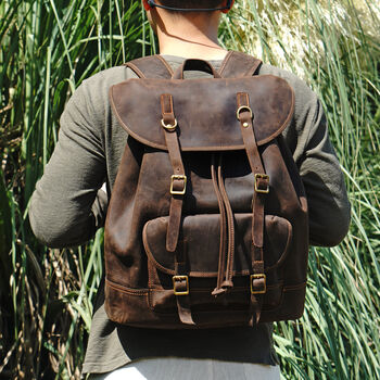 Genuine Leather Backpack With Front Pocket Detail, 10 of 12