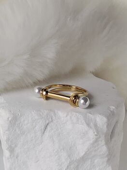 Pearl Detail Vertical Bar Rectangular Ring In 18 K Gold, 3 of 9