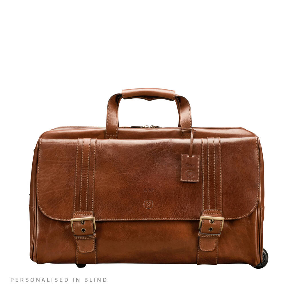 Personalised Mens Wheeled Leather Travel Bag. 'Dino L' By Maxwell Scott ...