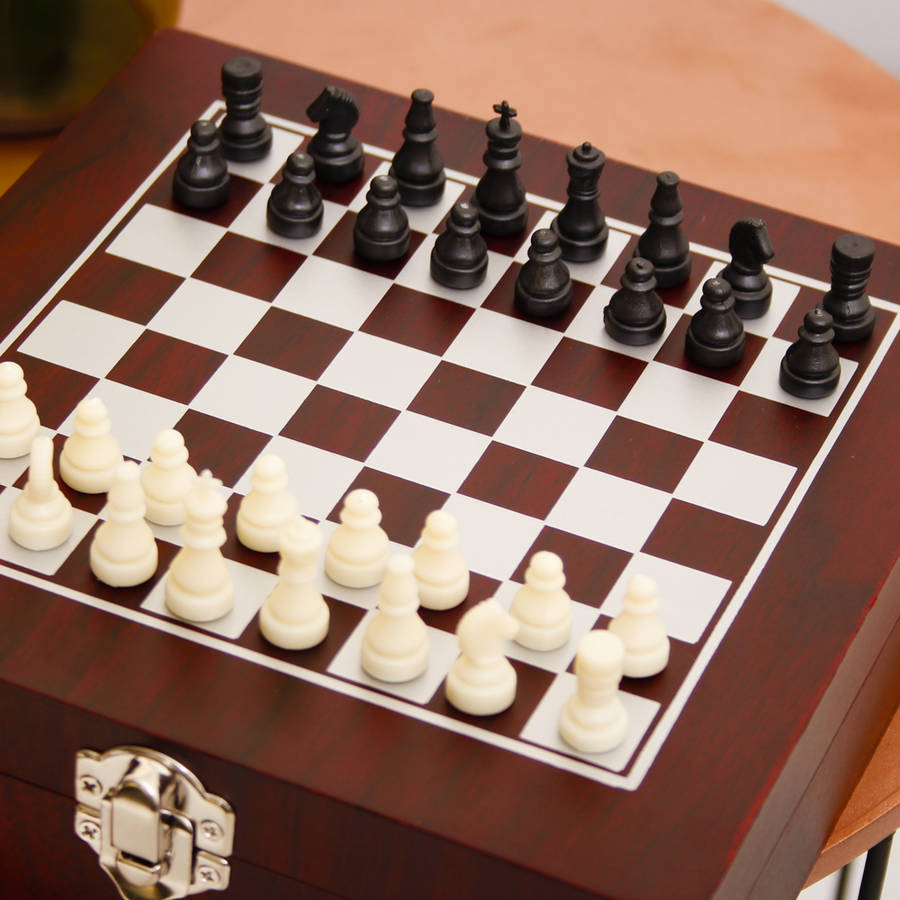 personalised tabletop chess box with wine accessories by dibor