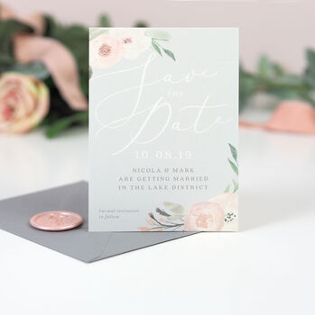 Ella Grey Blush Pink Floral Save The Date Cards, 2 of 2