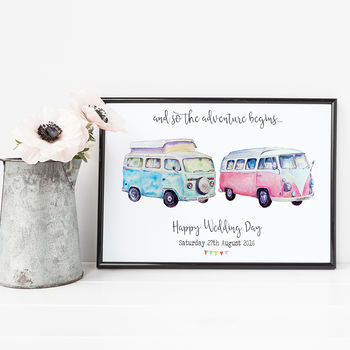 Personalised Mr And Mrs Camper Vans Wedding Print, 8 of 9