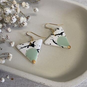 Mint Green Triangle Ceramic Dangle Earrings Gold Plated, 4 of 8