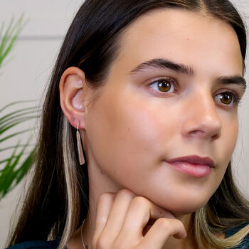 Silver Plated Textured Bar Drop Earrings – 35mm X 5mm, 2 of 6