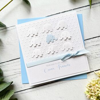 Handmade New Baby Card. Elephant Theme. New Baby Boy, 9 of 12