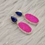 Blue Sapphire, Pink Druzy Agate Silver Earrings, thumbnail 1 of 7