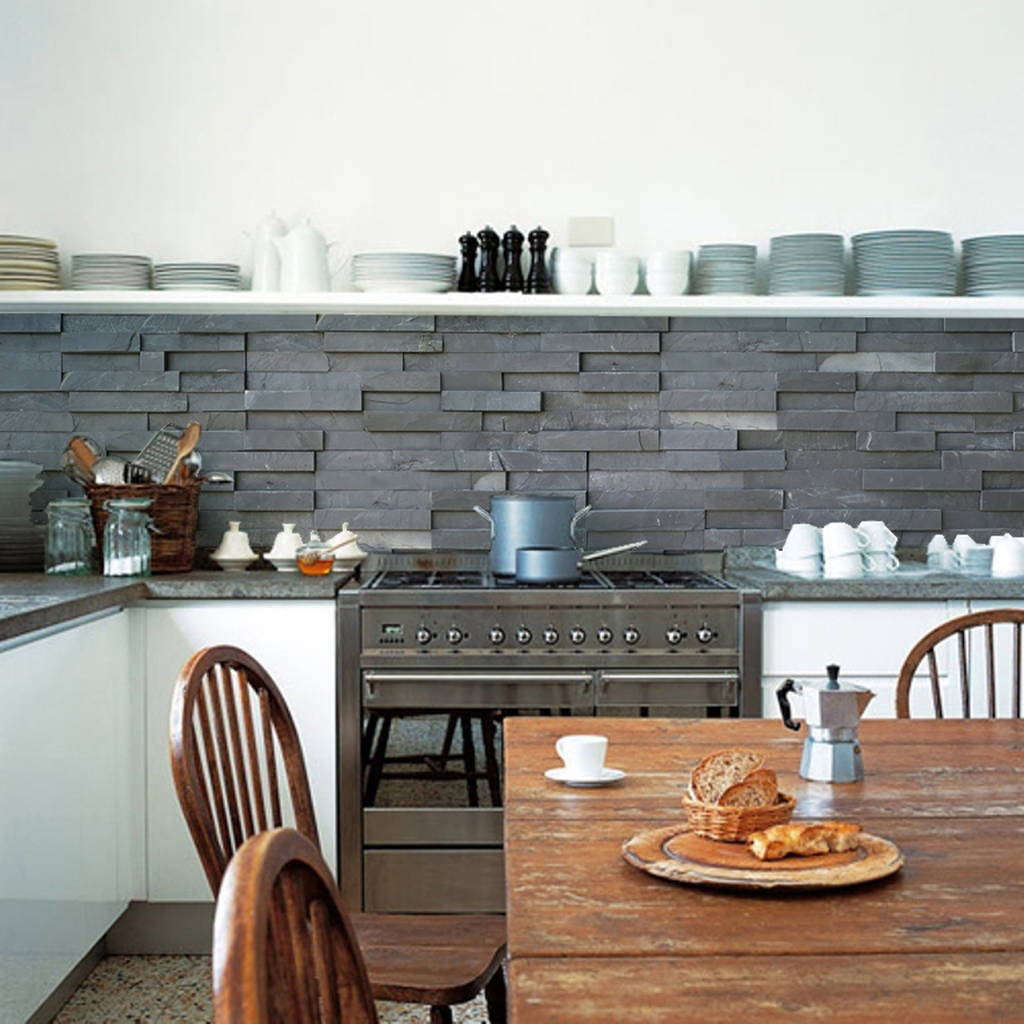 Slate Tiles Kitchen Walls Backsplash Wallpaper By Lime Lace