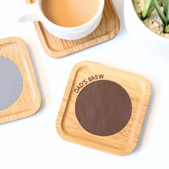 Personalised Solid Oak And Leather Coaster, 5 of 9