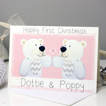 Personalised Bear Twins First Christmas Card, 7 of 10
