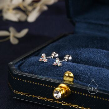 Sterling Silver Three Dot Ab Crystal Trio Screw Back Earrings, 6 of 10