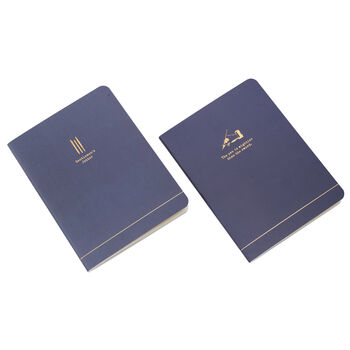 Set Of Two A6 Navy Notebooks With Pen Illustrations, 2 of 4