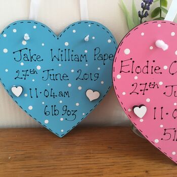 Personalised New Baby Twins Wooden Hearts, 4 of 4