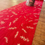 Red And Gold Chiffon Holly Leaves Christmas Table Runner 28cm X 3m, thumbnail 2 of 4