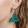 Green Double Triangle Wire Coil Drop Earrings, thumbnail 2 of 3