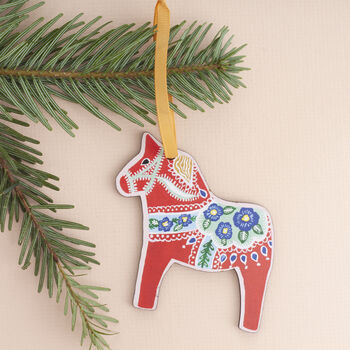 Dala Horse Wooden Lasercut Christmas Decoration, 2 of 11