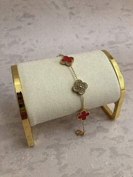 Double Sided 18 K Gold Plated Red Clover Bracelet, 4 of 6