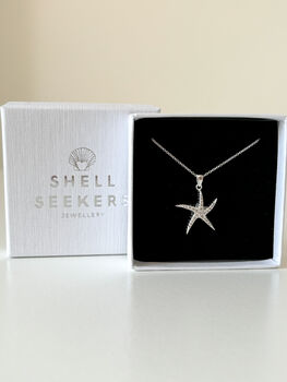 Sterling Silver Cubic Zirconia Starfish Pendant Necklace, 7 of 7