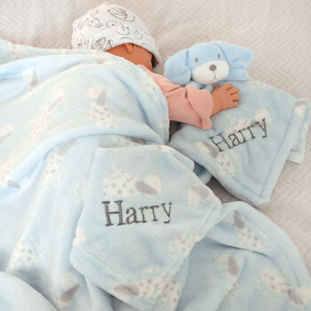 Personalised Blue Dalmatian Puppy Comforter And Blanket, 2 of 8